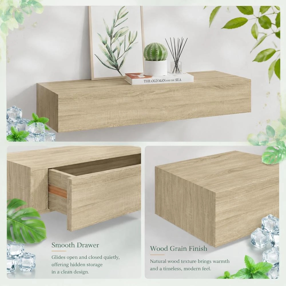 Wall Shelf With Drawer, Oak Look, 60x23.5x10 Cm, MDF
