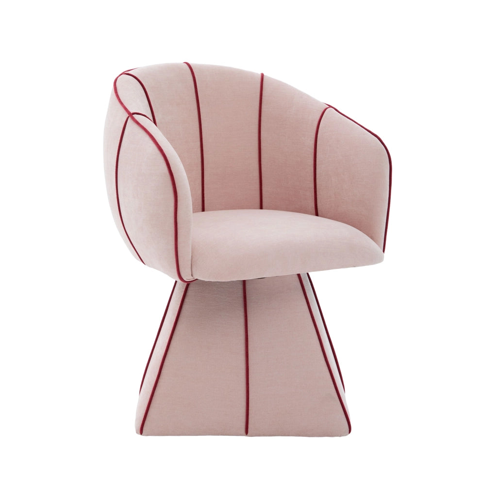Poltrona girevole in tessuto Chenille rosa, con schienale alto, braccioli larghi e montaggio semplice