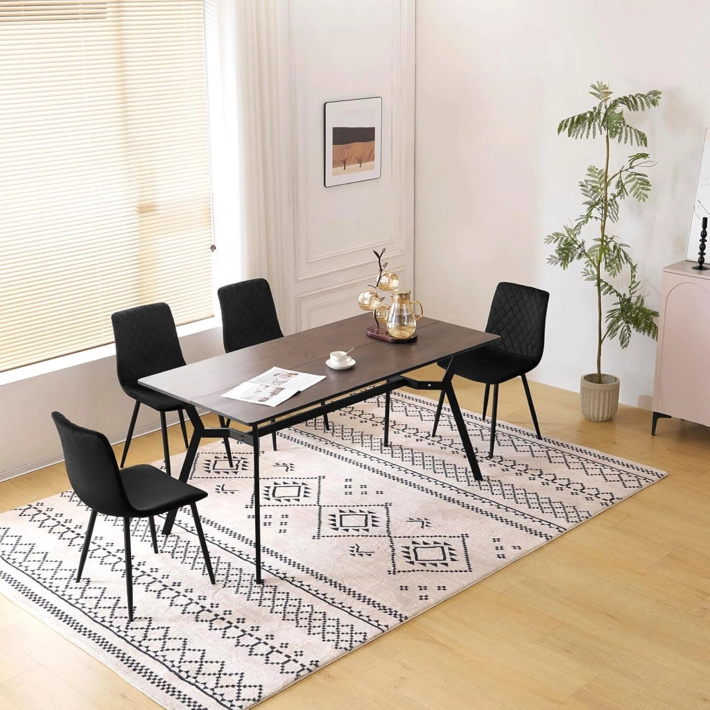 Sedie da Cucina Set da 4, Sedie Imbottite con Gambe in Metallo, Seduta in Velluto, per Camera da Letto, Sala da Pranzo, Nero