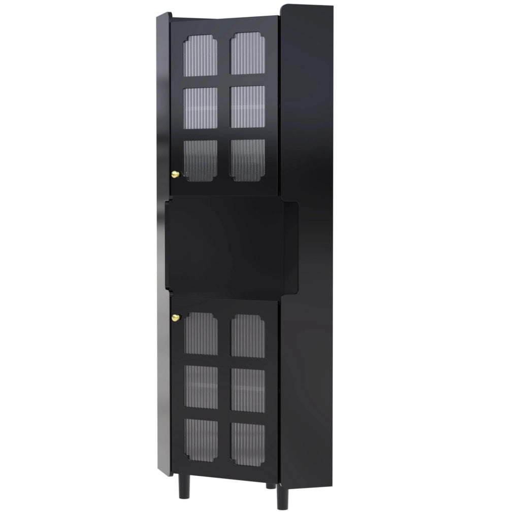 Armadio angolare 63,5x157,5 cm nero in MDF, LED con app e 2 ante