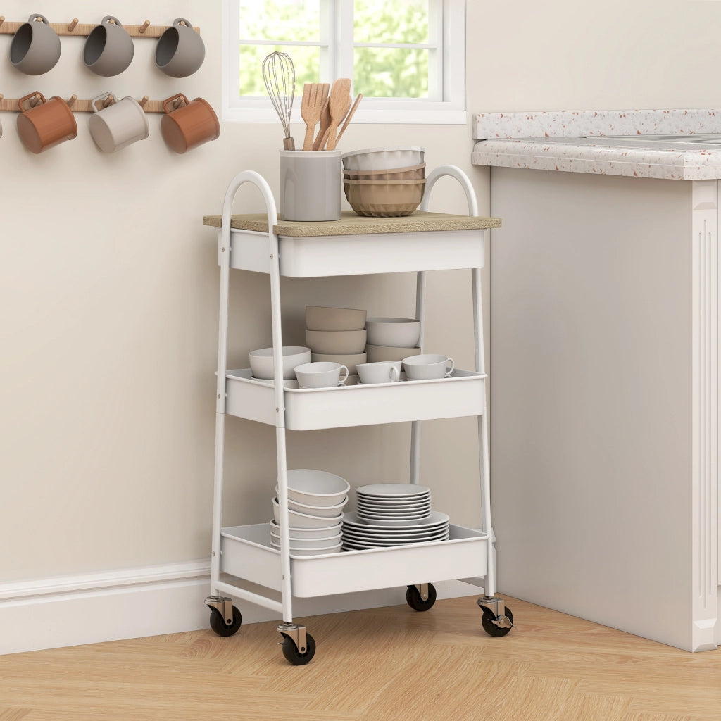 Tavolino da cucina con 3 livelli e cestini ¨C zephmum ¨C 45x32x77.5 cm quercia