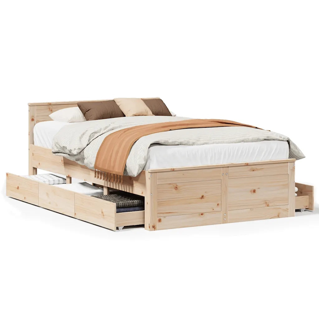 Giroletto senza Materasso con Testata-Struttura Letto 135x190 cm Massello Pino