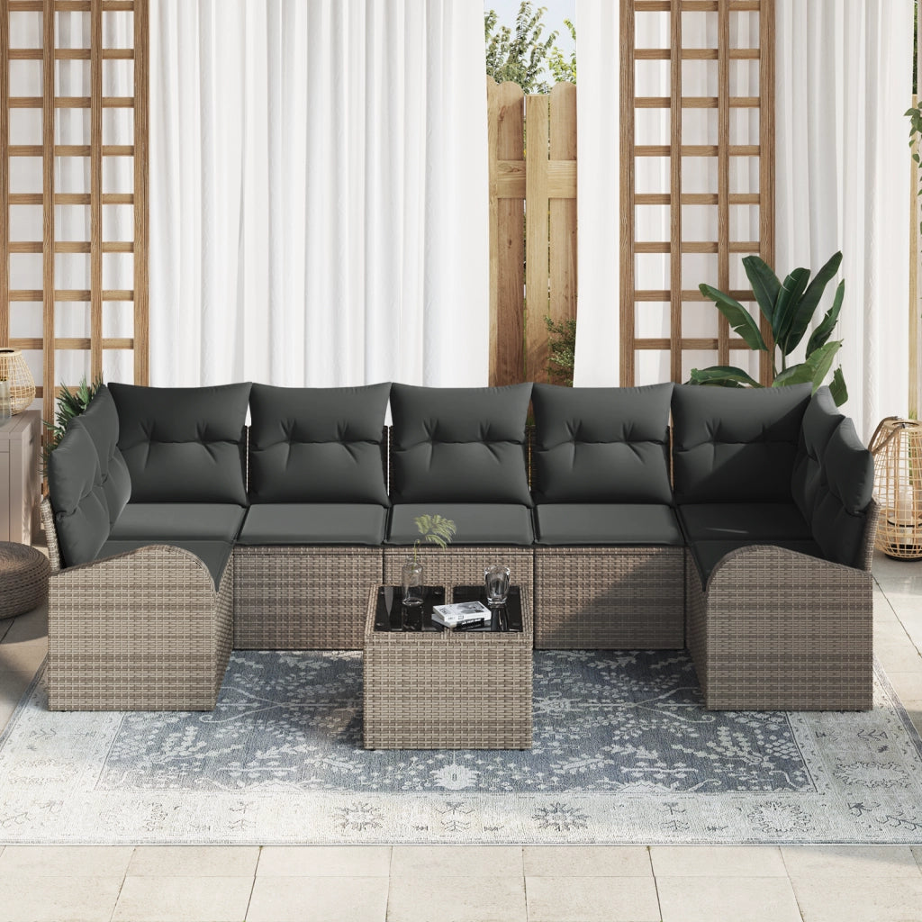 Set Divano da Giardino 8 Pezzi con Cuscini Grigio Polirattan