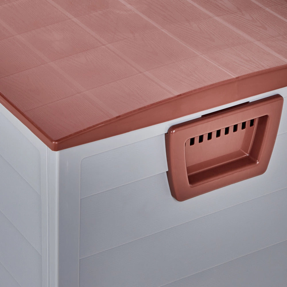 Cesta baule portaoggetti da giardino in plastica grigio marrone 112 x 50 cm con manici ruote Cassetta degli attrezzi da esterno