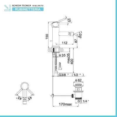 Rubinetto bidet cromato serie Manola incluso di piletta