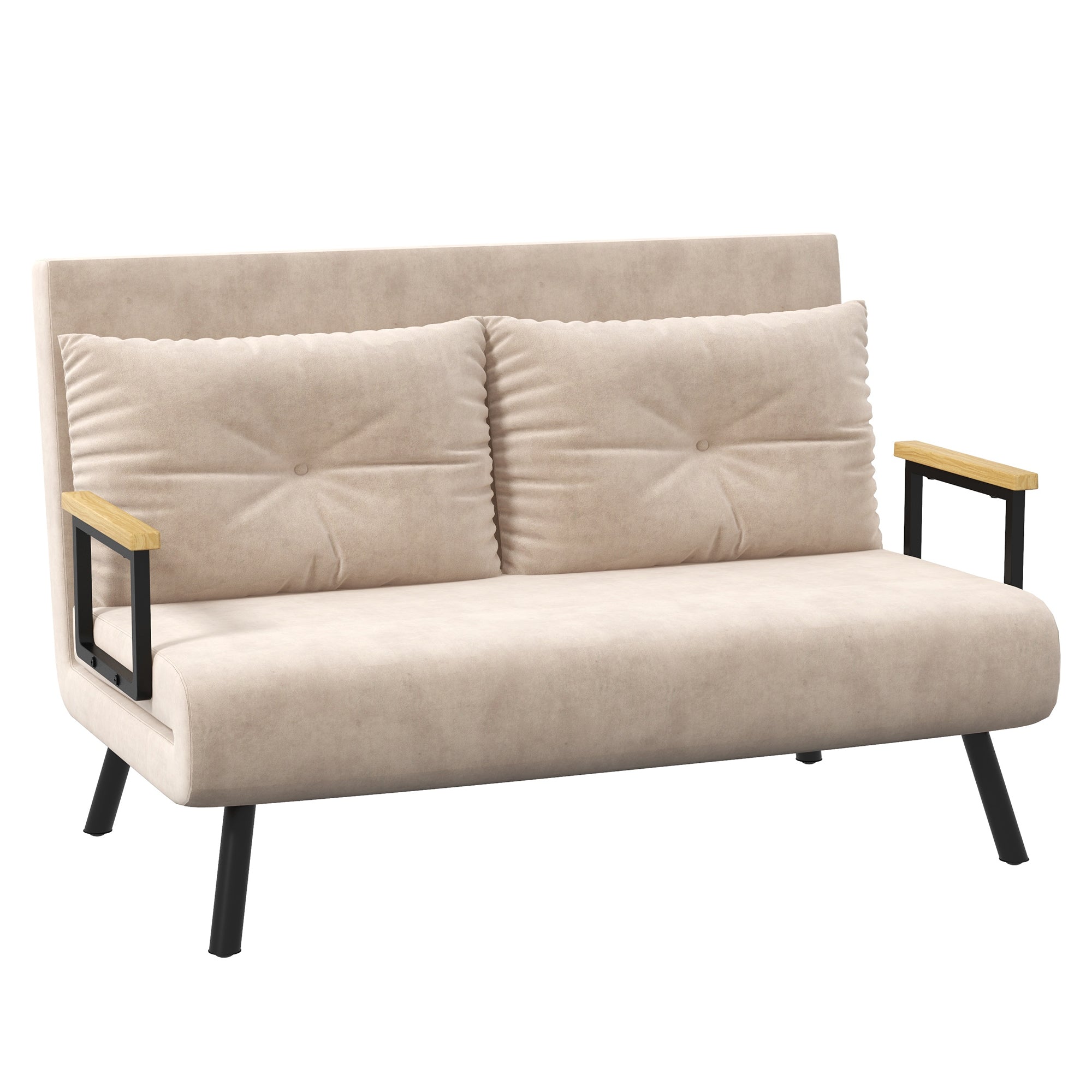 Divano Letto 3 in 1 con Schienale Regolabile e 2 Cuscini 102x73x81 cm in Tessuto Effetto Velluto Beige