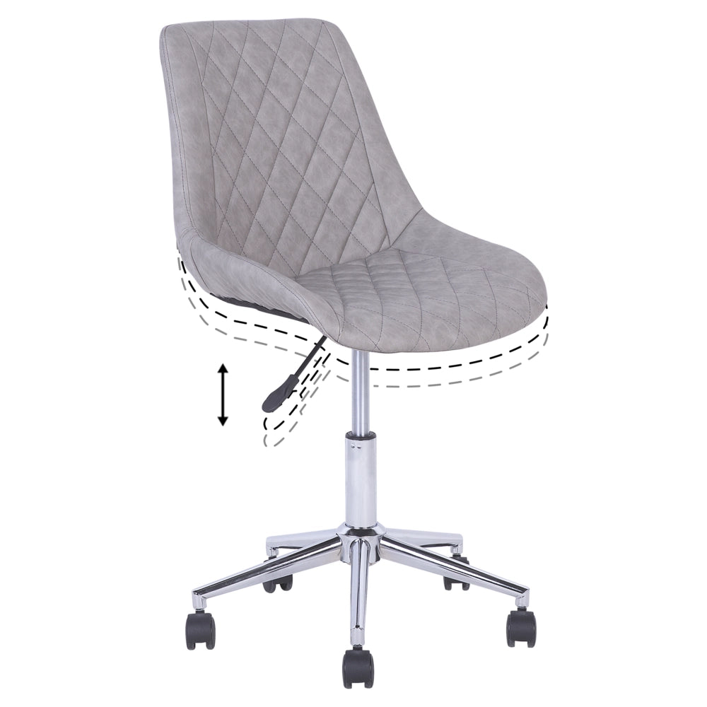 Sedia da Ufficio Girevole Grigio con Base Argento Rivestimento Trapuntato in Ecopelle Regolabile in Altezza