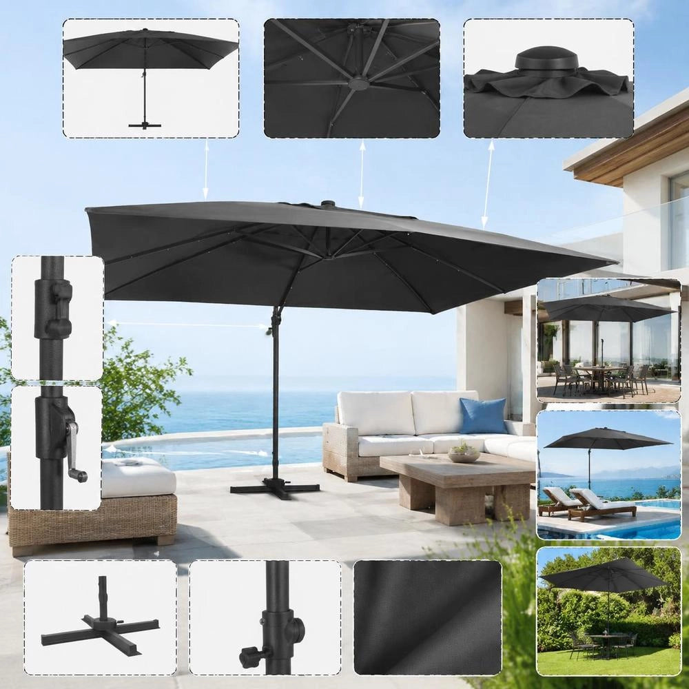 Parasol With LED Lighting, Aluminum Mast, 400x300 Cm, Anthracite