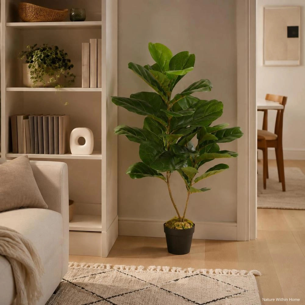 Artificial Fiddle-leaf Fig Plant With Pot, Green, 90 Cm