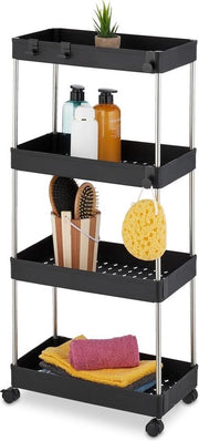 Carrello per cucina 4 livelli su ruote - Dimensioni 88 x 415 x 235 cm - Materiale plastico rvs nero - Carrello per cucina utile e pratico