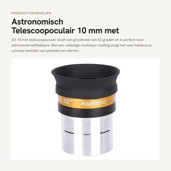 Telescopio oculare 10 mm angolazione 62 gradi - HD oculare - Riflessione multistrato - Interfaccia 1,25 pollici - Vetro ottico - Peso 78 g