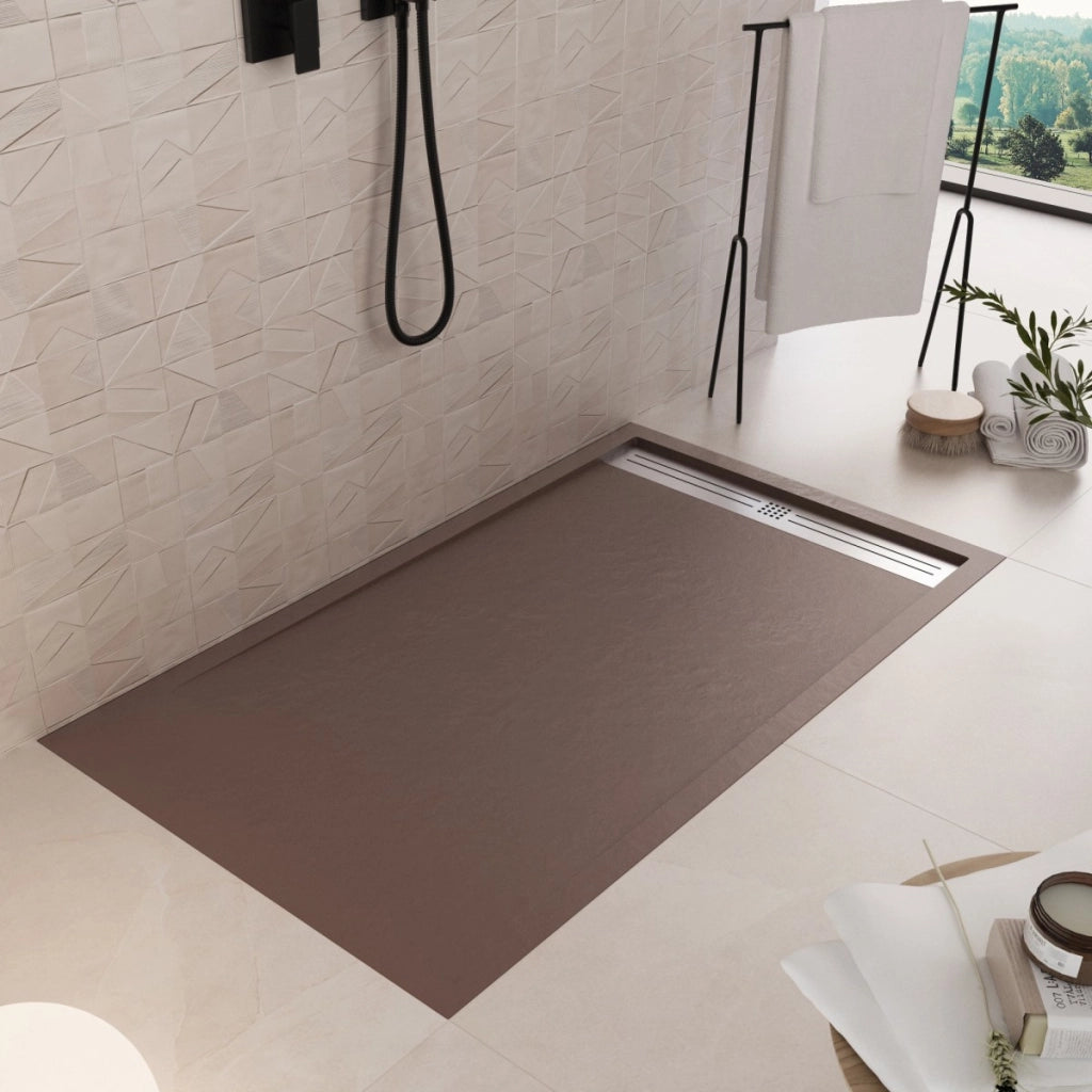 Piatto doccia in marmoresina marrone effetto pietra cemento relax, misura 80x200