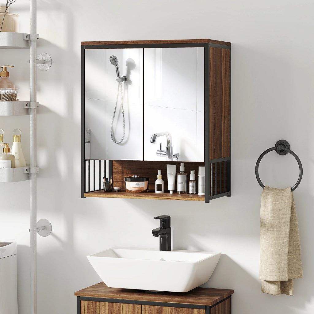 Armadietto Bagno con Specchio e Ante ¨C zephmum ¨C Marrone 60x30x