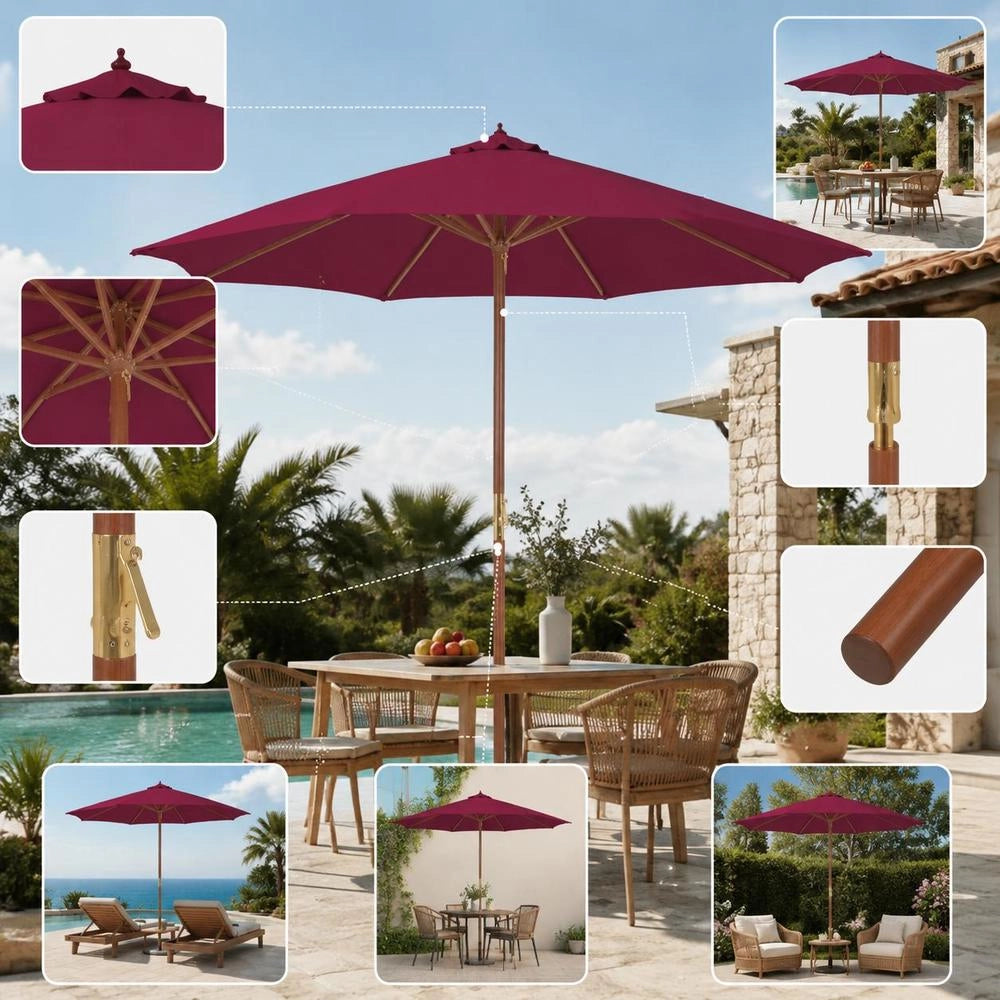 Parasol With Wooden Pole 300 Cm Bordeaux Red