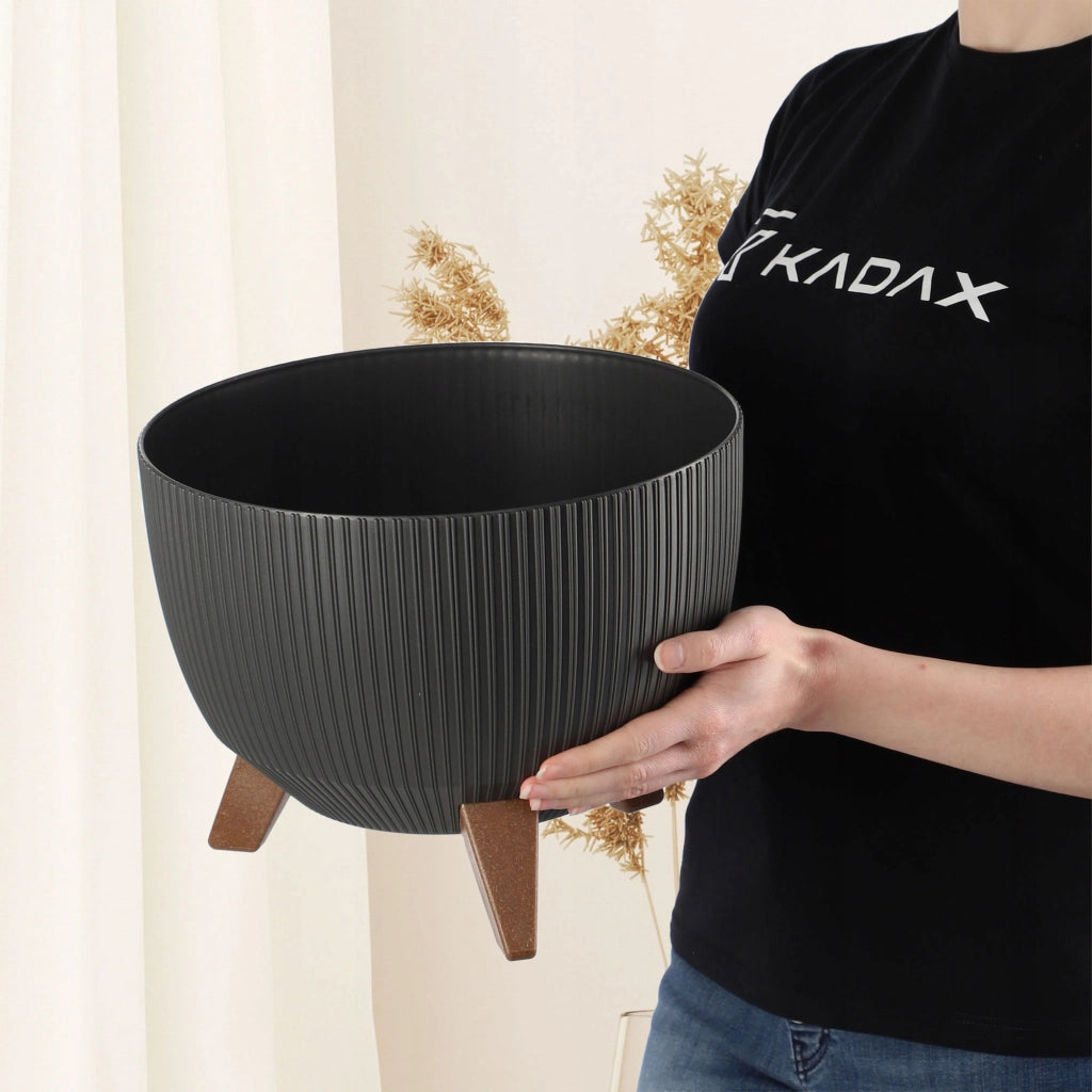 Vaso da fiori KADAX, fioriera, coperchio, gambe, inserto, supporto per fiori, 29 cm, grafite, ciotola rotonda