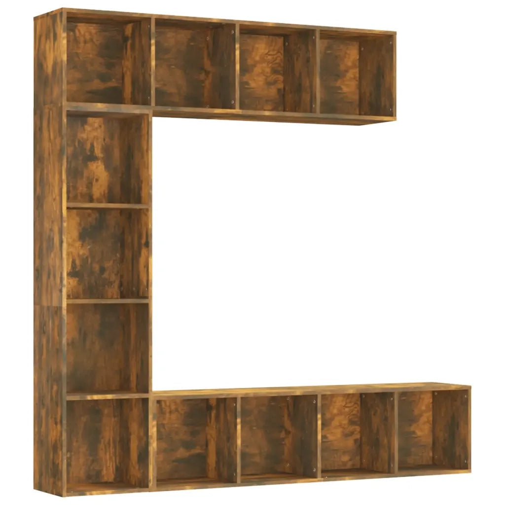 Set Mobili Libreria-Porta TV 3 pz Rovere Fumo 180x30x180 cm