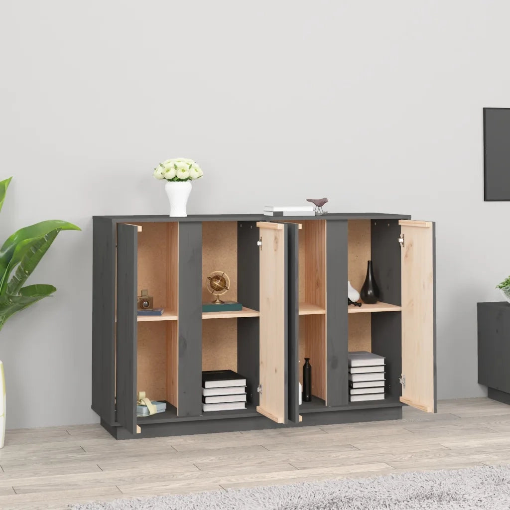 Credenza Grigia 120x35x80 cm in Legno Massello di Pino 814496
