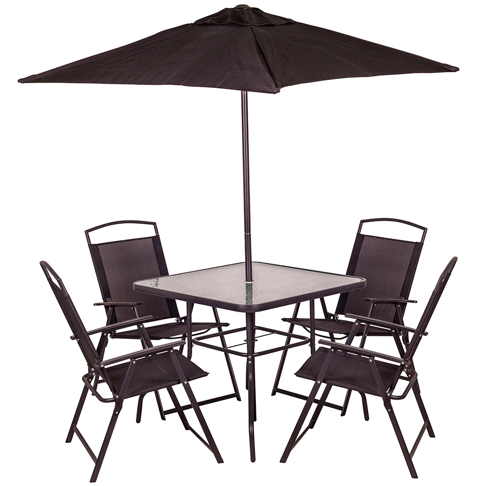 Set da Pranzo 6 Pezzi per Giardino Patio con Ombrellone 4 Sedie Pieghevoli Grigio