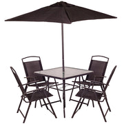 Set da Pranzo 6 Pezzi per Giardino Patio con Ombrellone 4 Sedie Pieghevoli Grigio