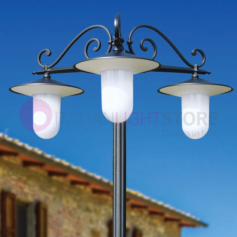 KAIROS ANTRACITE Lampione h.230 a 3 Luci da Esterno Giardino con piattini d.30