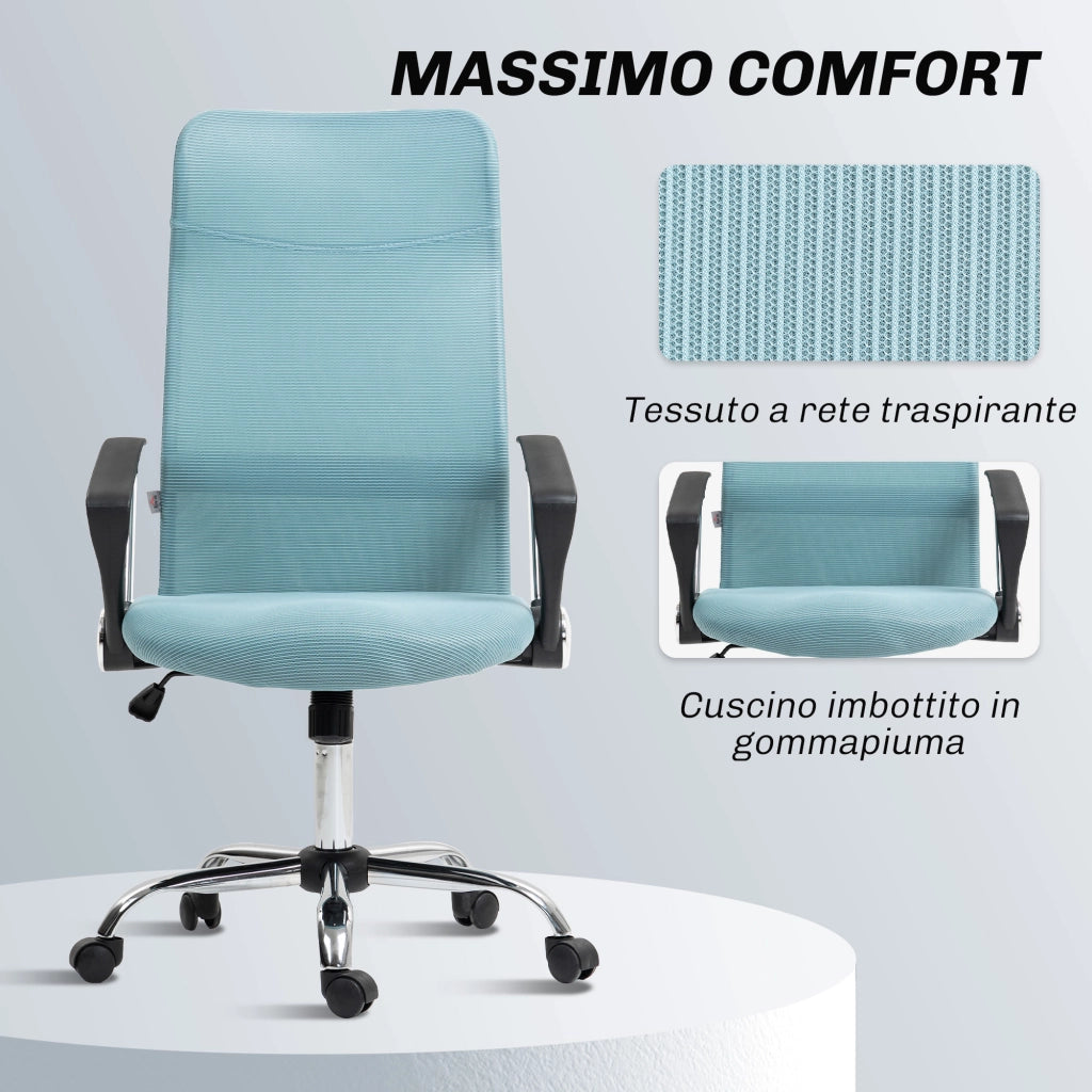 Sedia da Ufficio Girevole con Schienale a Rete ¨C zephmum ¨C Verde Chiaro 63x65x109-119 cm