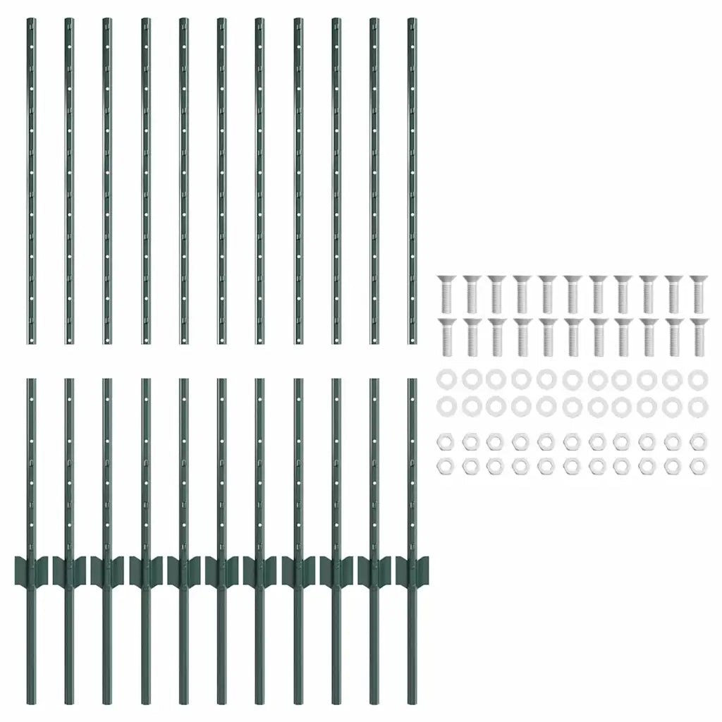 Palo della recinzione 11 pz Verde 100 cm Acciaio CFW9559130