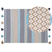 Tappeto Lana Multicolore 140 x 200 cm con Nappe Motivo Geometrico Rigato Tessuto a Mano Tessuto Piatto