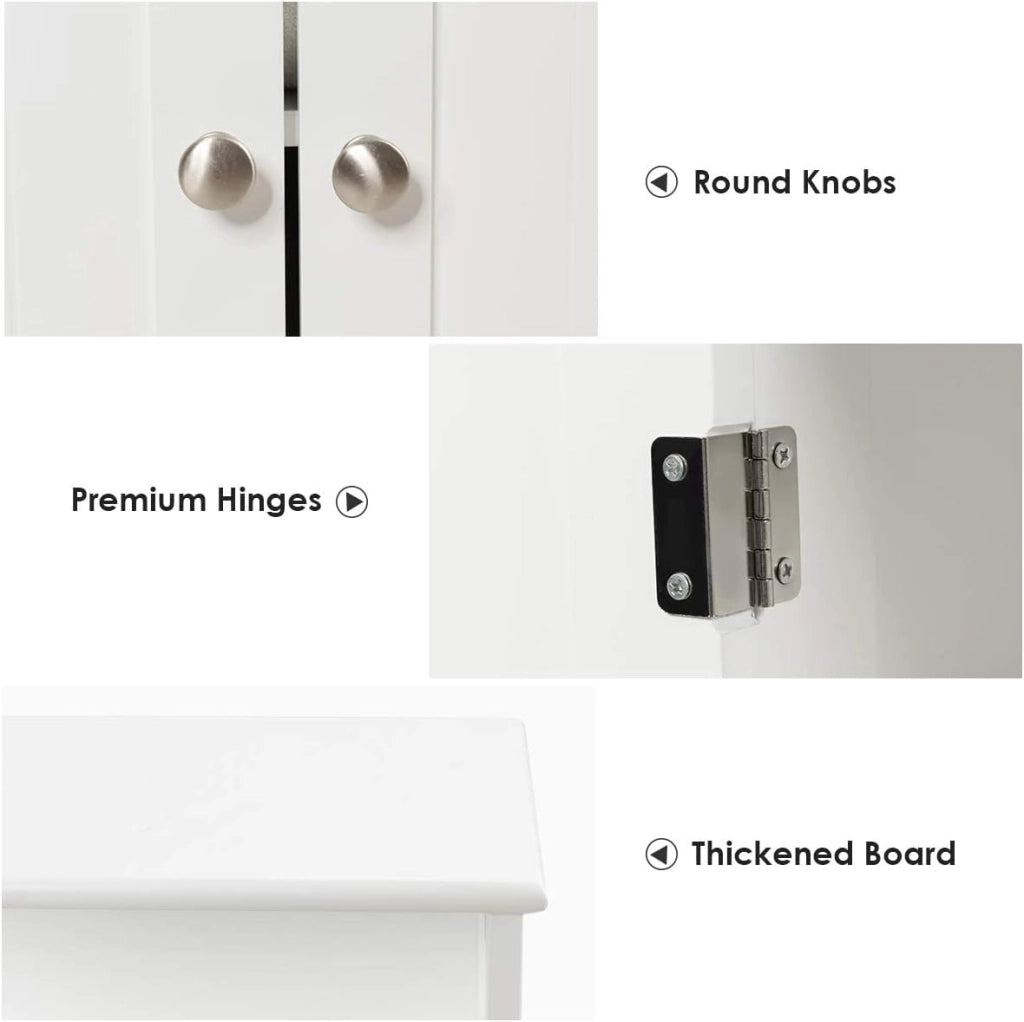 Armadietto Bagno da Terra, Mobiletto Autoportante, con Doppio Ante Legno, Cassetti Rimovibili e Ripiani Regolabili, 30x60x109 cm (Bianco)