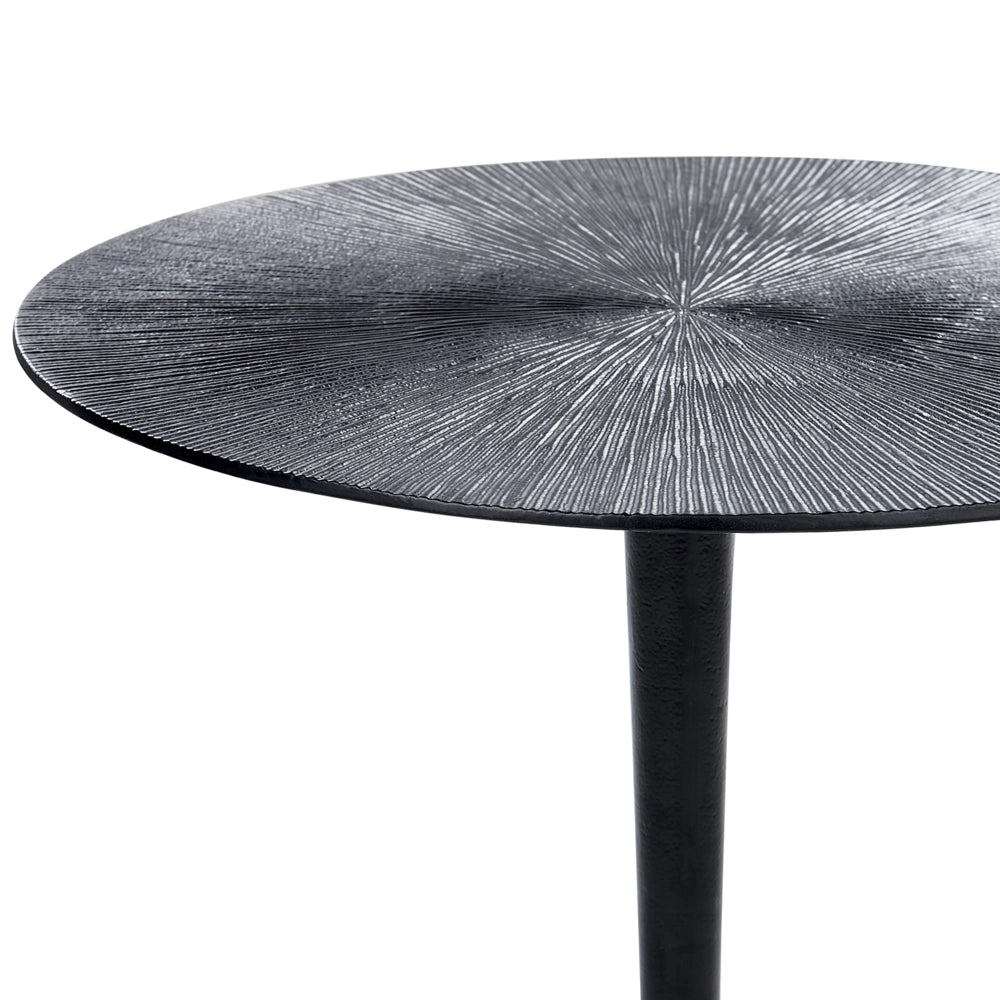 Tavolino in alluminio nero verniciato a polvere con piano rotondo 30 cm stile moderno camera da letto soggiorno