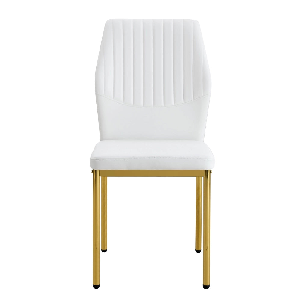 Set 4 sedie da pranzo moderne in PU bianco con gambe in metallo oro; H 93 cm