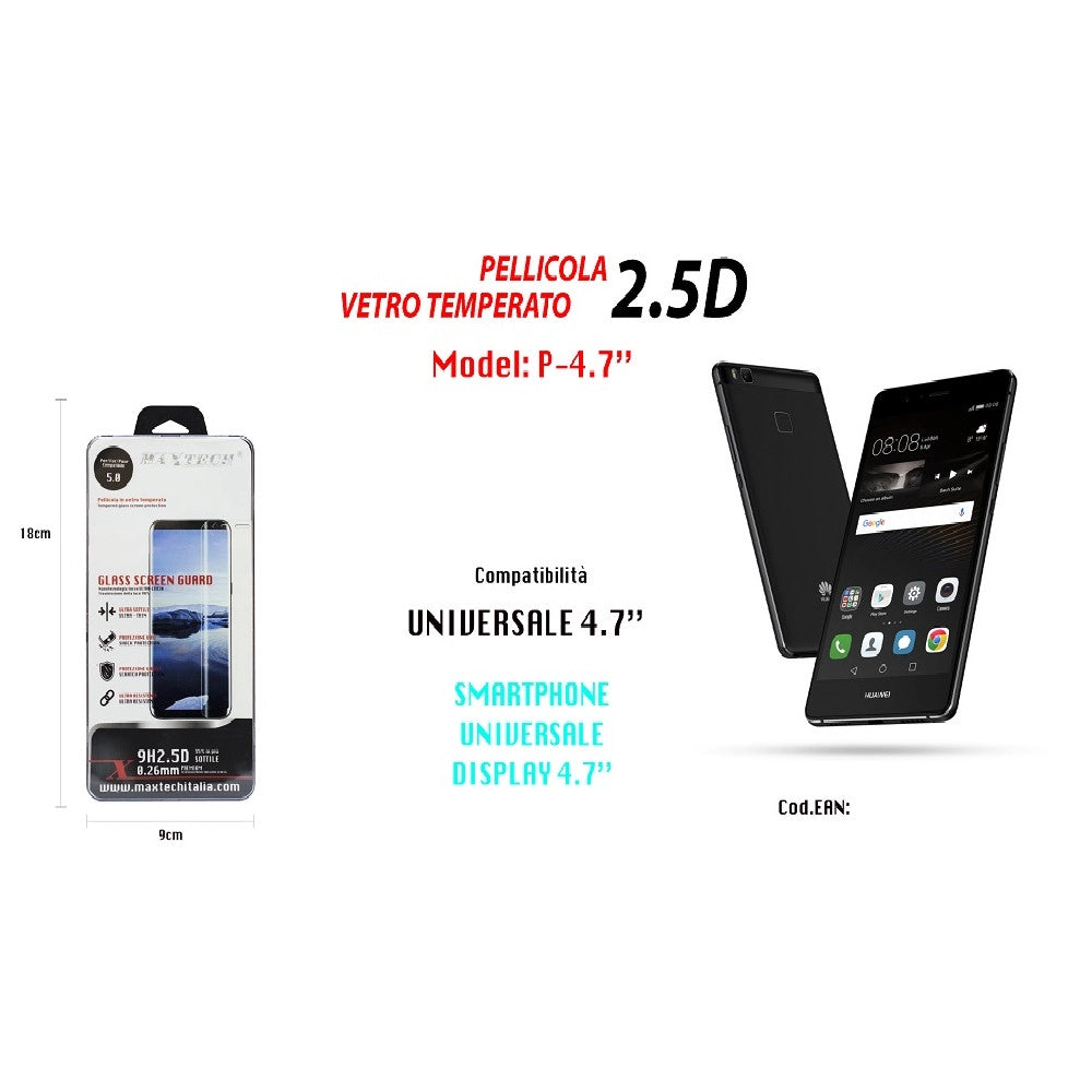 Trade Shop - Pellicola Vetro Temperato Glass Universale Protezione Display 4,7" Maxtech P-4.7" -