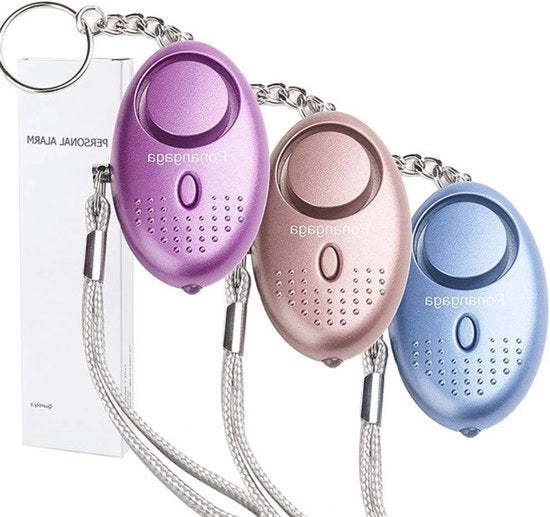 Alarme a led con sacchetto - 3 pezzi - 140 db - altoparlante di sicurezza portatile - aggressione - donne - bambini - anziani - studenti - corridori - blu oro viola