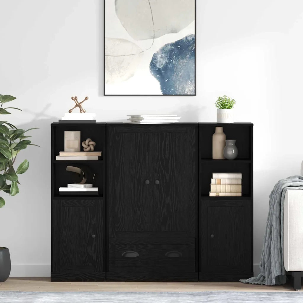 Credenza con cassetto 3 pcs Rovere Nero Legno multistrato 3402676