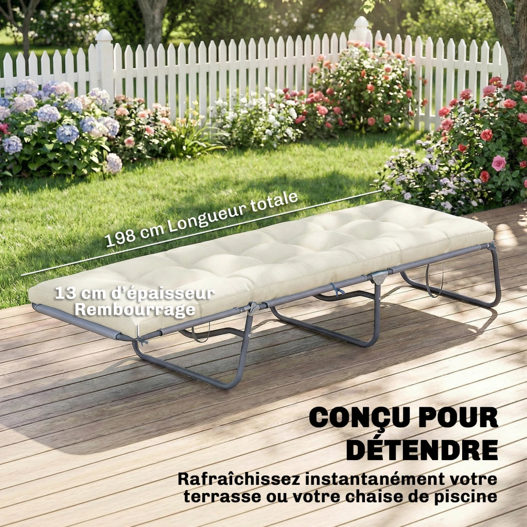 Cuscino per Chaise Longue in Memory Foam con Bretelle e Protezione UV50+ ¨C Zephmum ¨C Beige 198x65x13cm