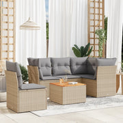 Set Divano da Giardino 6 pz con Cuscini Beige Misto Polyrattan