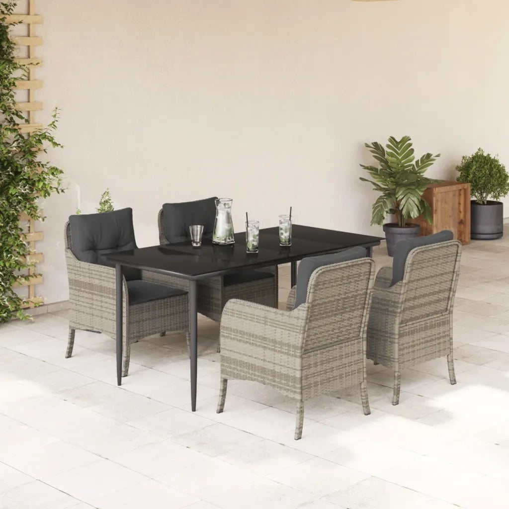 Set Pranzo da Giardino 5pz con Cuscini Grigio Chiaro Polyrattan