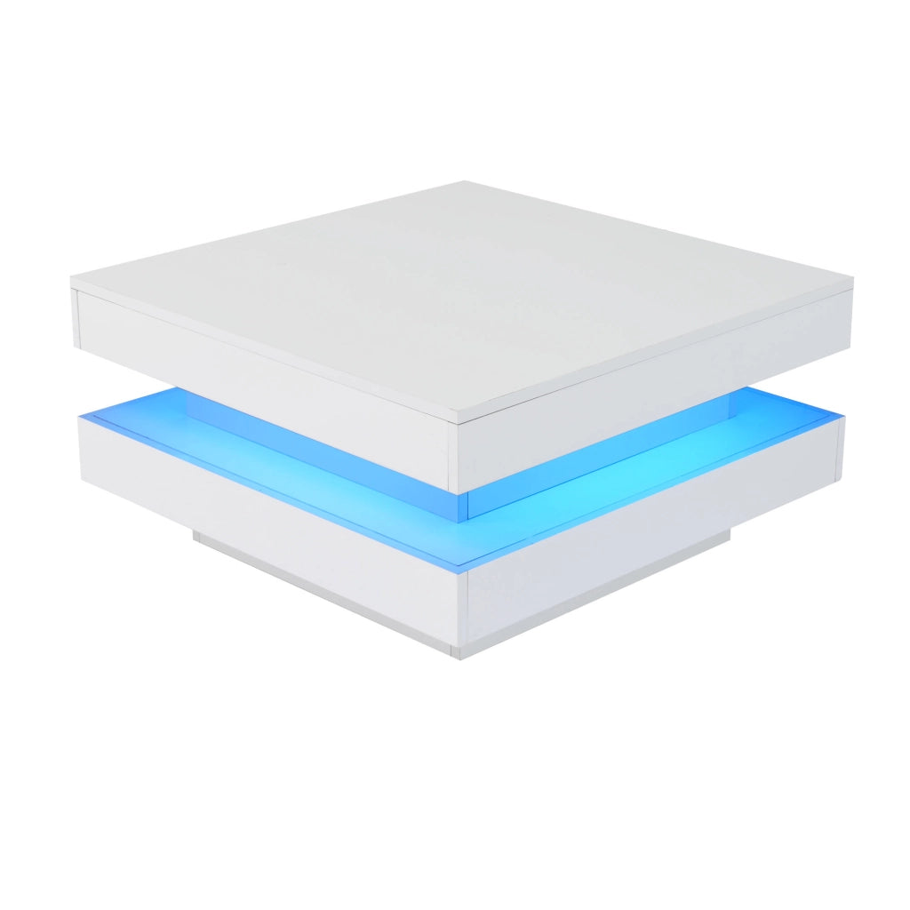 TAVOLO DA SALOTTO Quadrato 70x70x36 cm Bianco con LED Bluetooth APP