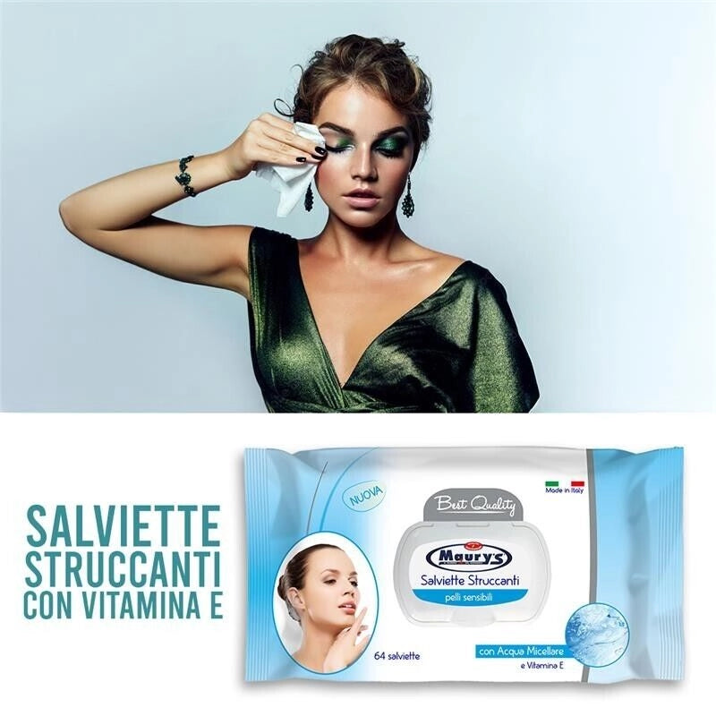 MAURY'S SALVIETTE DETERGENTI UMIDIFICATE STRUCCANTI 3IN1 64PZ PELLI SENSIBILI