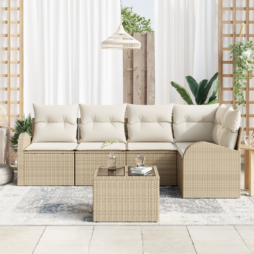 Set di divani da giardino in polyrattan marrone con cuscini da 6 pezzi