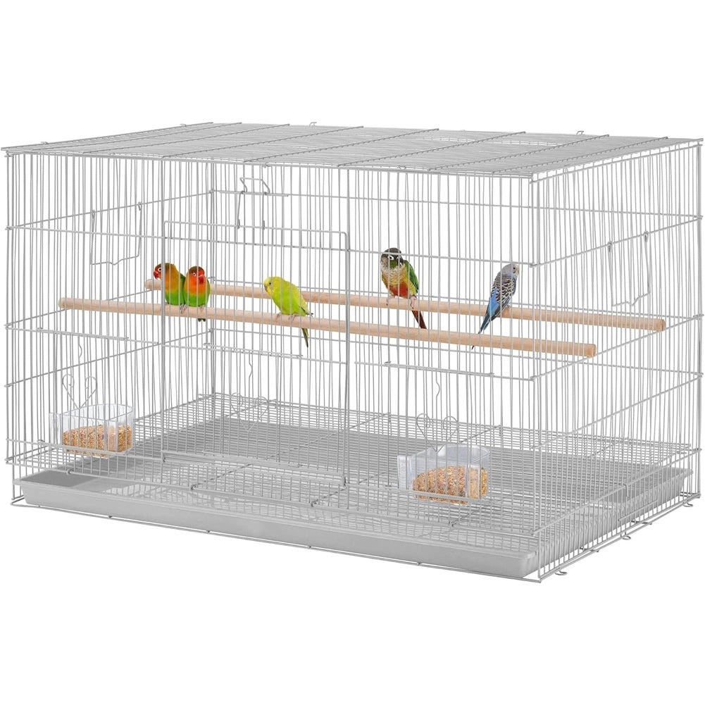 Gabbia Voliera per Uccelli Pappagalli con 2 Mangiatoie 77.5x46.5H46 cm Grigio