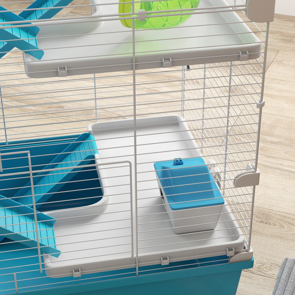 Gabbia per criceti a 6 livelli con tubi, doppia torre, 2 porte frontali in plastica azzurro chiaro 58 × 36 × 81 cm