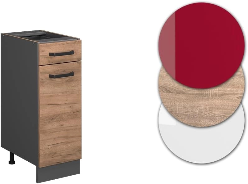 Mobiletto base per cucina R-Line, Quercia dorata, 30 cm senza piano di lavoro, per la libera combinazione all'interno di sistemi cucina modulari