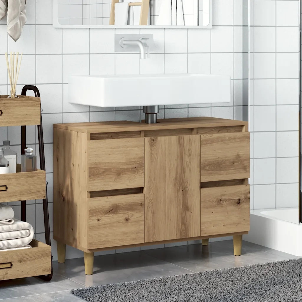 Mobile Lavabo | Armadio Lavabo Rovere Artigianale 80x33x60 cm Legno Multistrato
