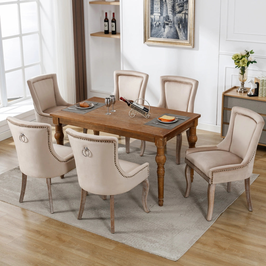 Sedia da pranzo lussuosa - Zephmum - 6 pezzi - Rivestimento in velluto beige