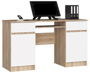 Scrivania per computer AKORD A5 Sonoma Quercia 135 cm 2 ante 2 cassetti inserto frontale Bianco 135x50x77 cm