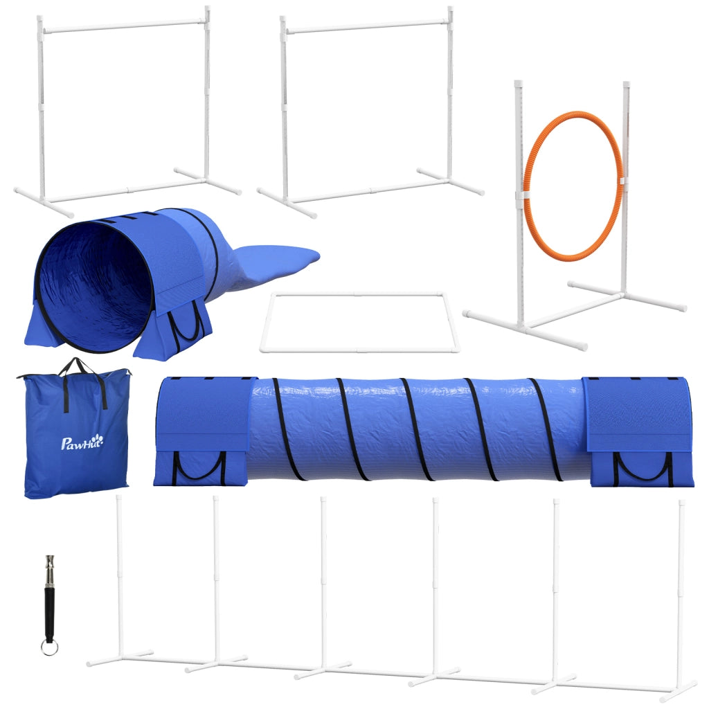 Set Agility per Cani con Tunnel e Ostacoli ¨C zephmum ¨C Blu, Rosso, Bianco, 321x63x93 cm