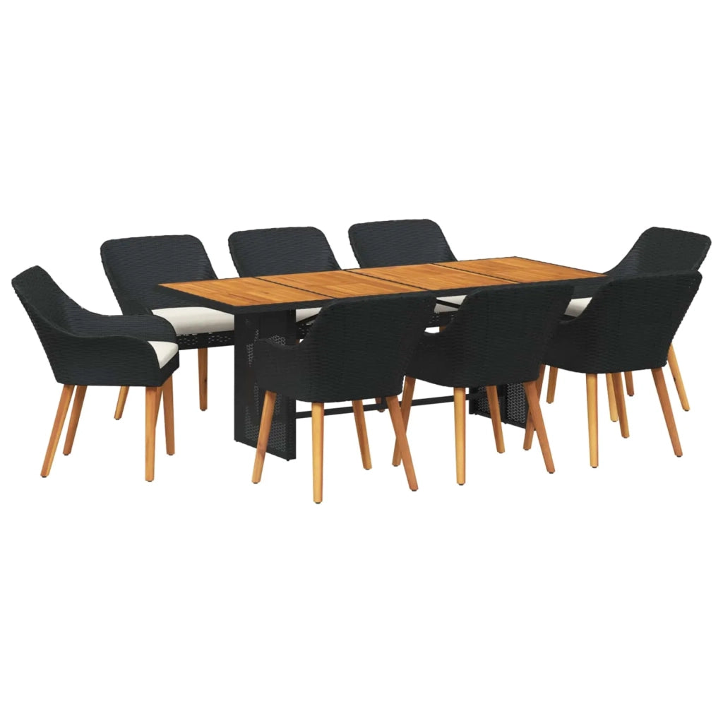 Set da Pranzo per Giardino con cuscino 9 pcs Nero polyrattan 3261624