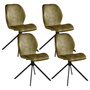 Set di 4 sedie da pranzo in velluto verde con gambe in ferro nero, girevoli a 180°, moderne e imbottite