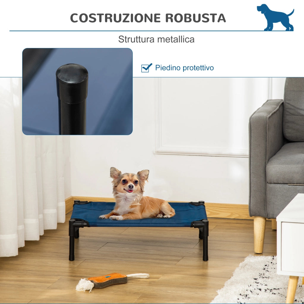 Lettino per Cani Rialzato ¨C Zephmum ¨C Blu Scuro e Nero Acciaio e Tessuto 61x46x18 cm