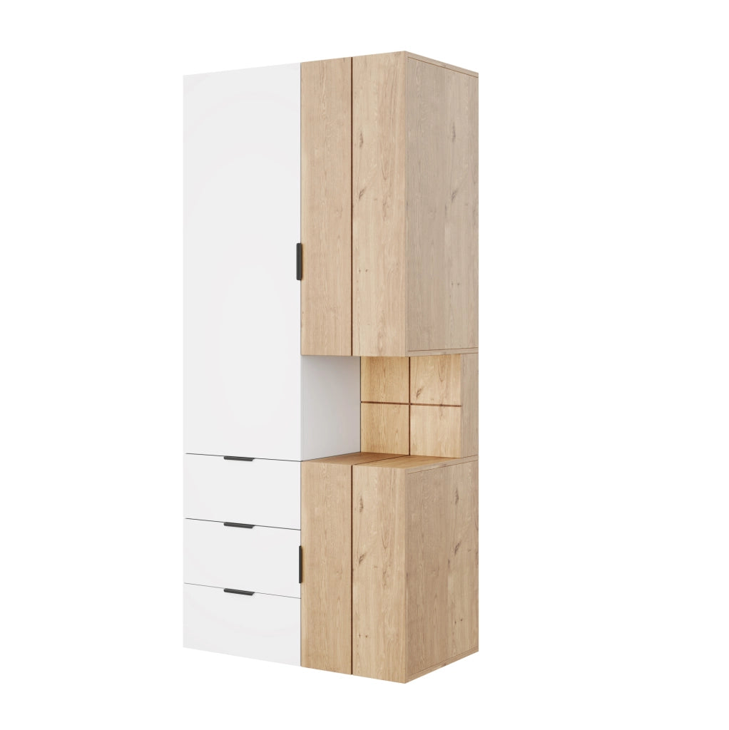 Armadio 90x49x200 cm con LED, 4 cassetti e 2 barre appendiabiti in MDF